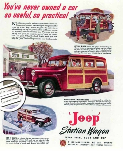 1947 Jeep Station Wagon advertisement. Roominess, comfort and safety were all solid selling points for the Jeep Station Wagon.